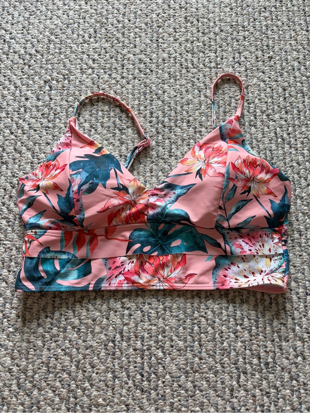 Women’s Pink Floral Longline Swim Top - Unbranded